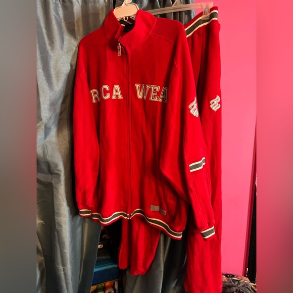 Y2K Rocawear Velour Red Jumpsuit Jacket And Pants Suit Size XXL Wide Legs - Picture 1 of 15